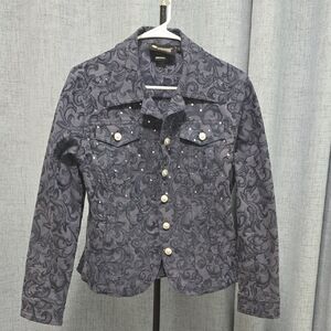 Christine Alexander‎ Navy Patterned Jean Jacket with Bling Size Large